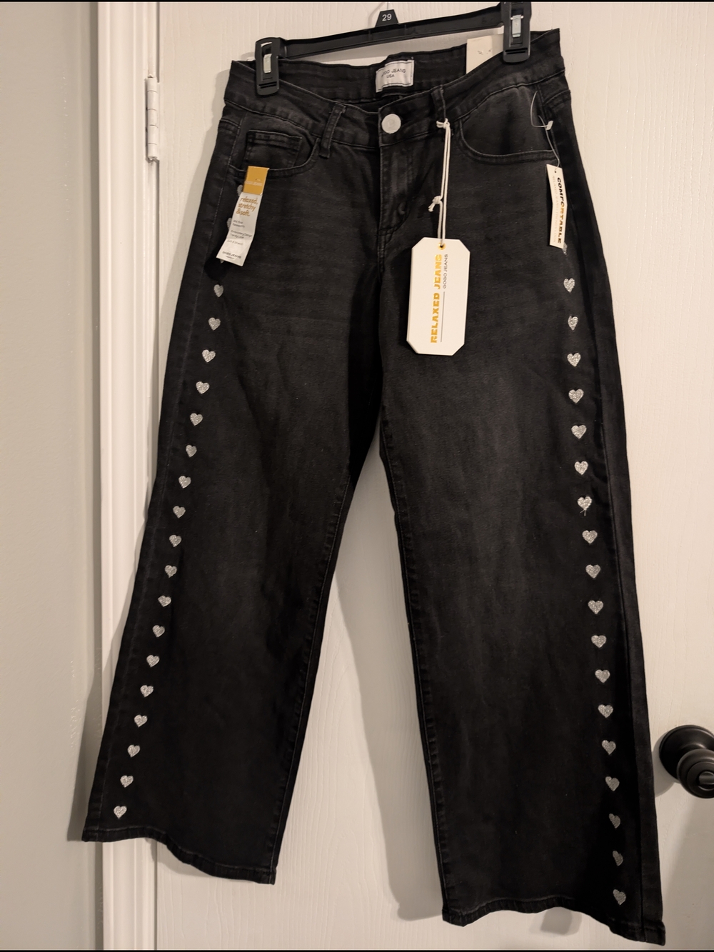 GLO jeans Black Wide-Leg Jeans with Silver Heart Trim